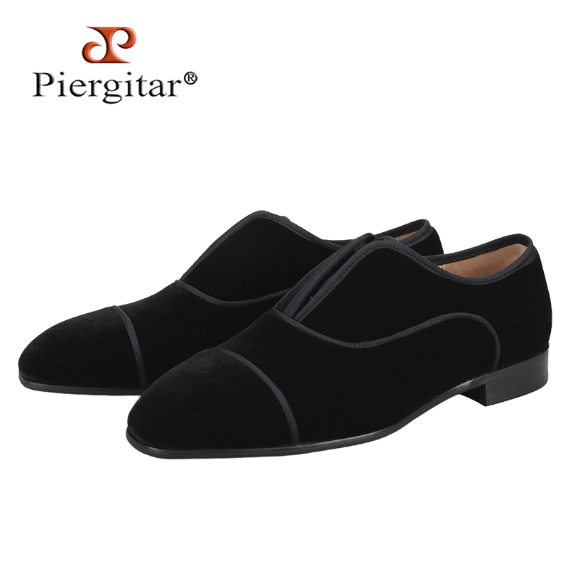 Men Shoes Red Bottom - Piergitar Handgemaakte Zwarte Kleur Fluweel Oxford