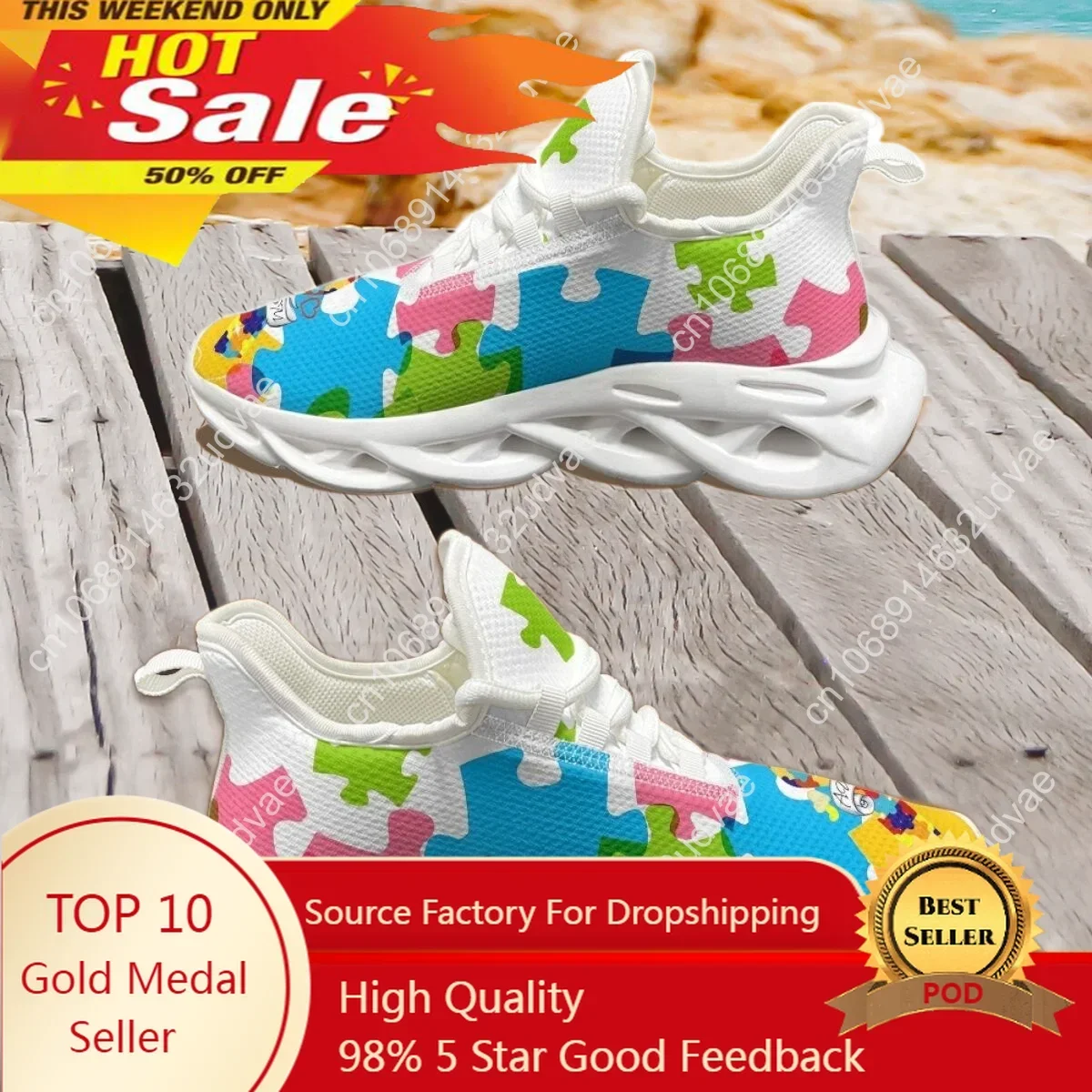 Men'S Shoes With Platform - Autisme Bewustzijn Sport Hardloopschoen Kleurpuzzel Duurzaam